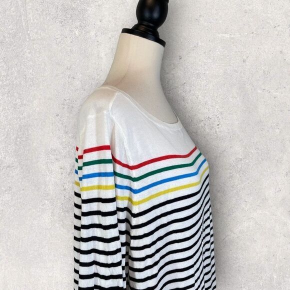 Halogen Sweater White Rainbow Stripe Pima Cotton, New w/ Tags, Size 3X - Picture 6 of 10